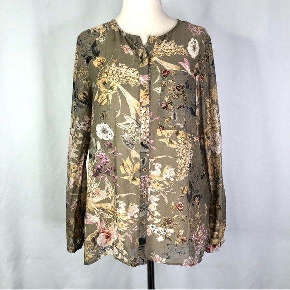 Massimo Dutti Tops - Massimo Dutti shirt sheer button down blouse cotton mulberry silk floral 6